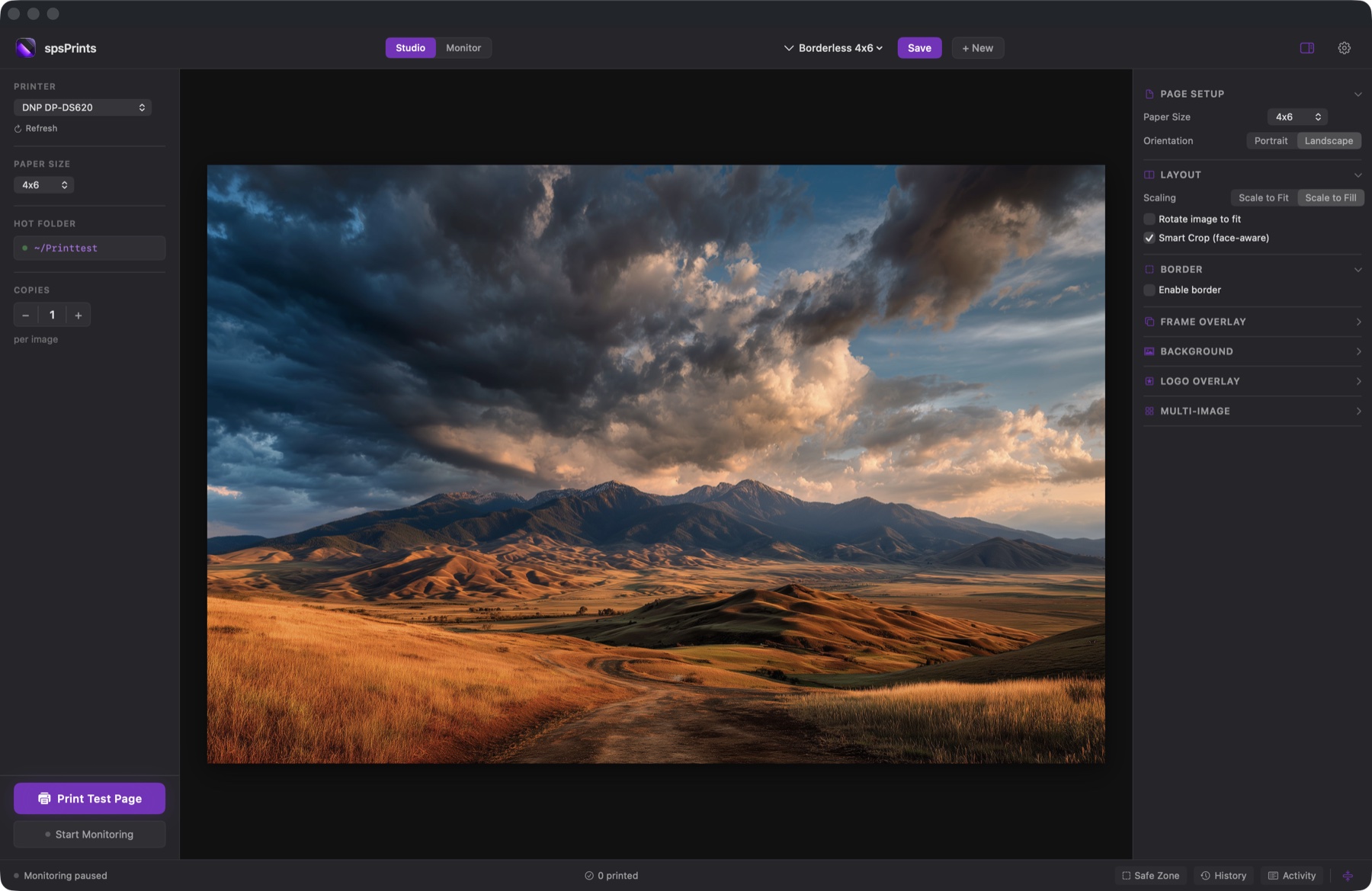 PrintStation app — automated photo printing interface